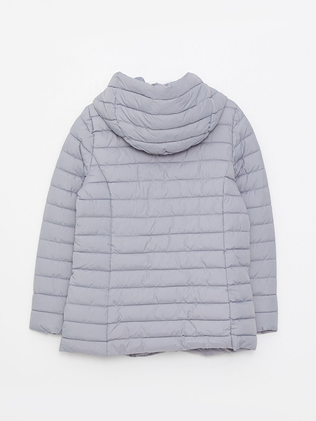 Женский однотонный пуховик с капюшоном-7