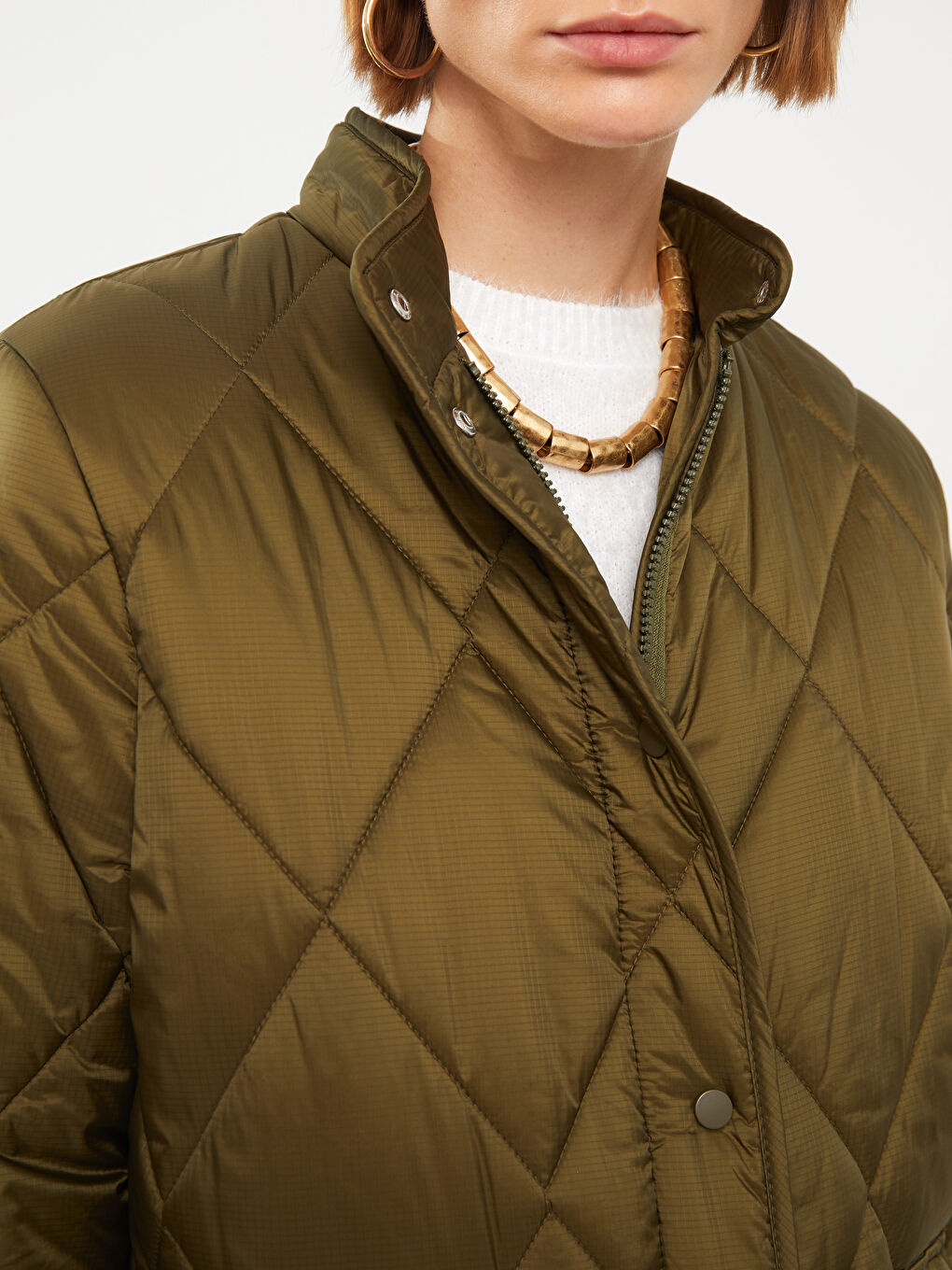 Women's Down Jacket With Stand Collar Quilted Pattern Long Sleeve -W23148Z8-RYT
