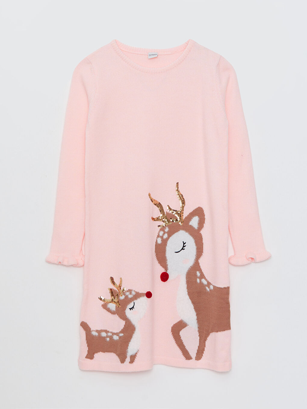 LCW Kids Crew Neck Patterned Long Sleeve Girl Tricot Dress -W23164Z4-G7Z