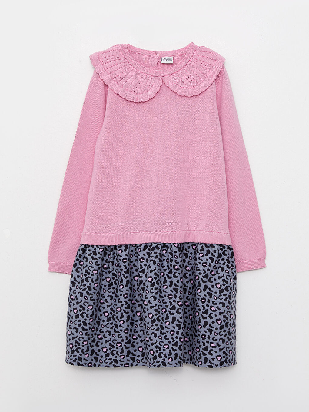 Lila Bebe Yaka Desenli Uzun Kollu Kız Çocuk Elbise