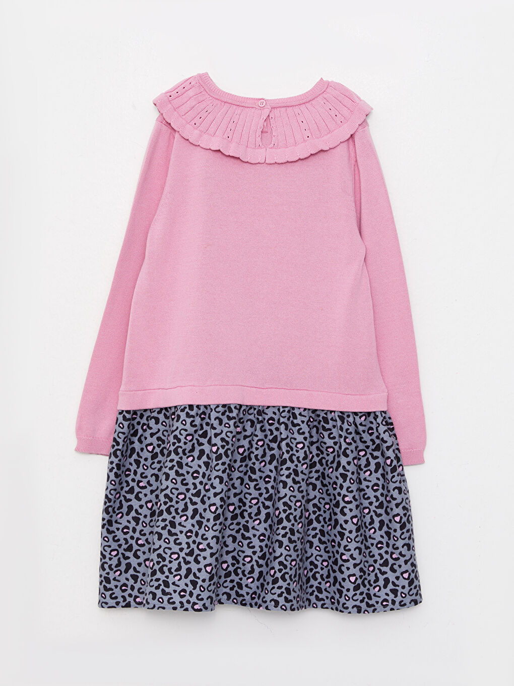 Lila Bebe Yaka Desenli Uzun Kollu Kız Çocuk Elbise-1