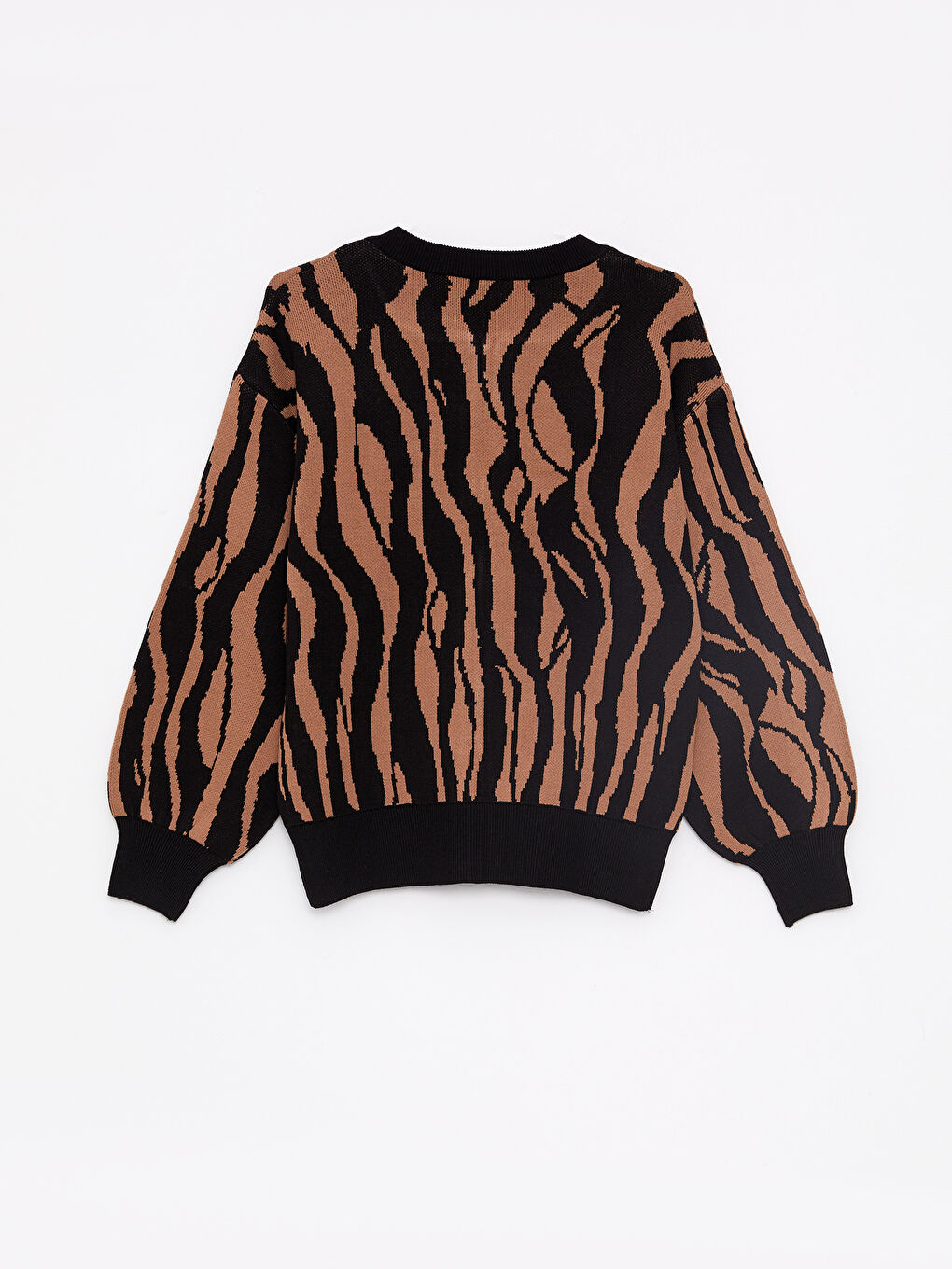 Siyah Bisiklet Yaka Desenli Uzun Kollu Kadın Triko Hırka-6