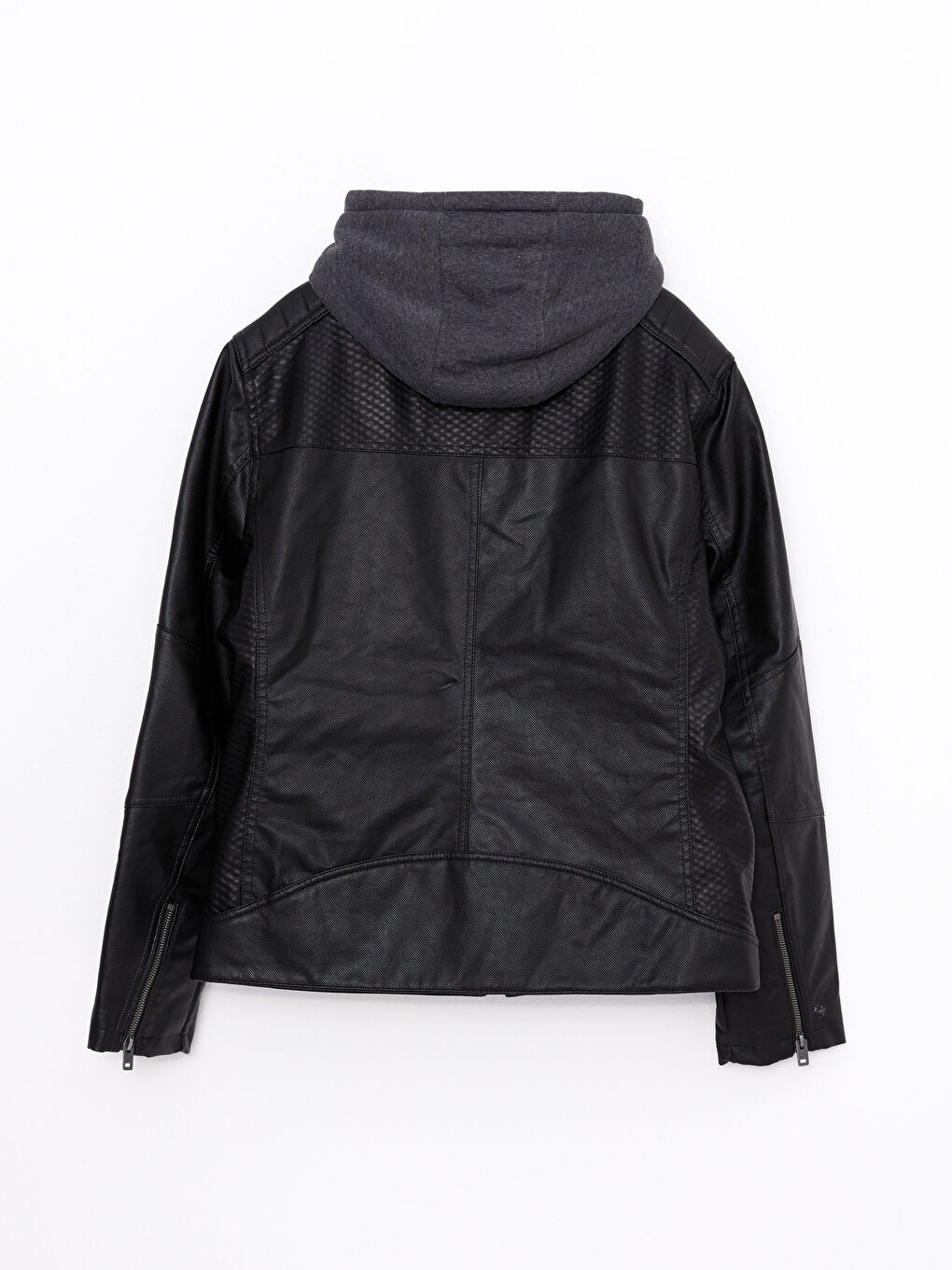 Siyah Slim Fit Kapüşonlu Erkek Deri Görünümlü Mont-7