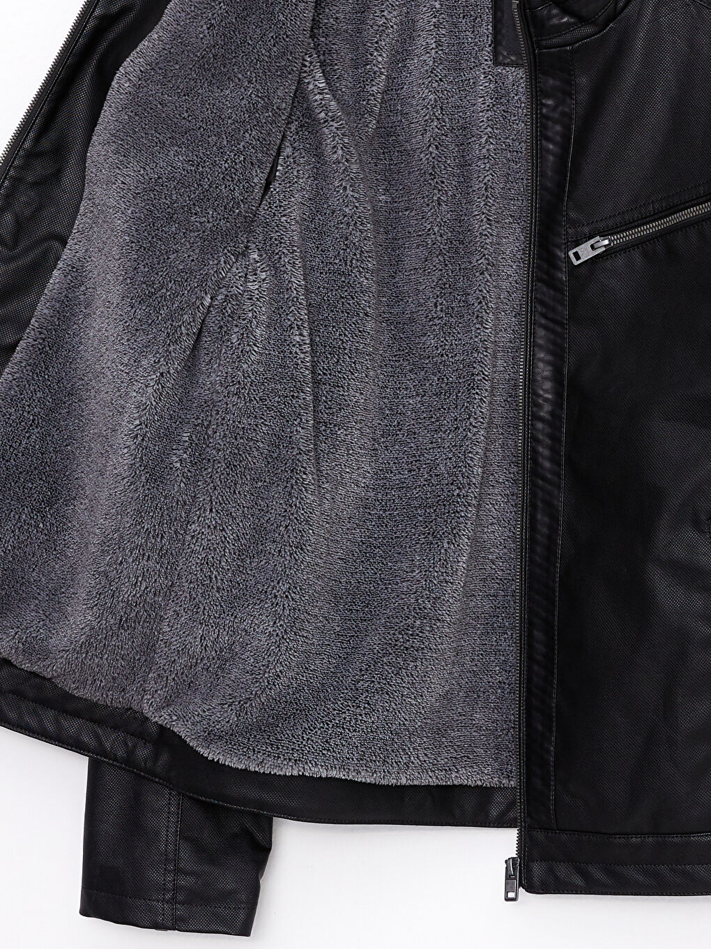 Siyah Slim Fit Kapüşonlu Erkek Deri Görünümlü Mont-8