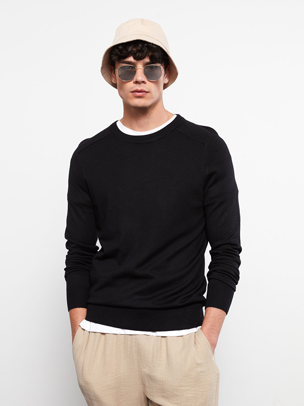 Siyah Bisiklet Yaka Erkek Triko Kazak-1