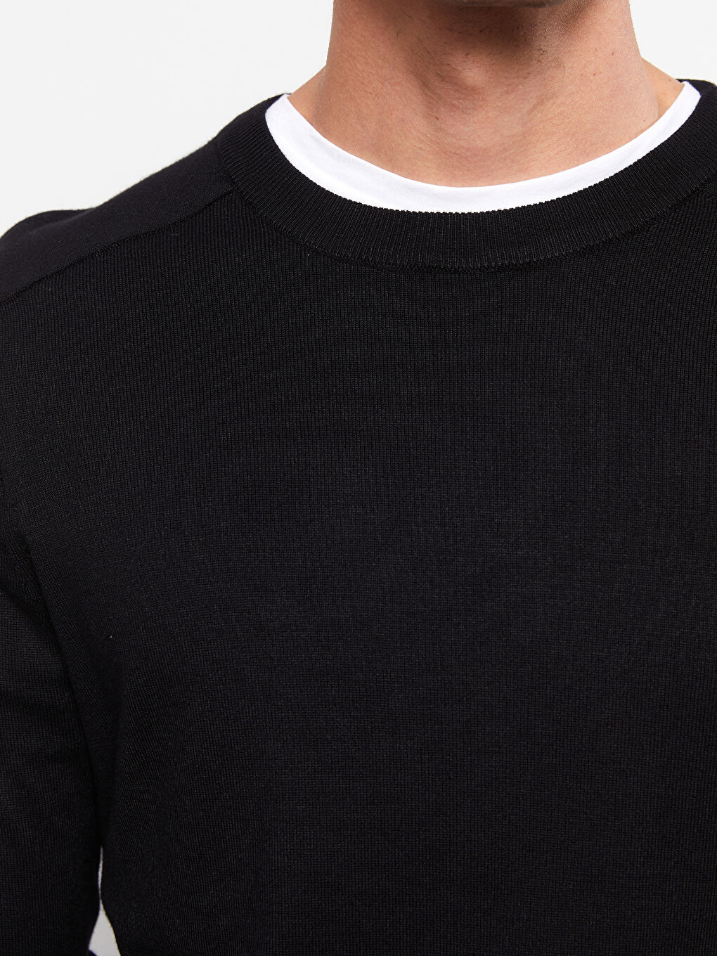 Siyah Bisiklet Yaka Erkek Triko Kazak-2