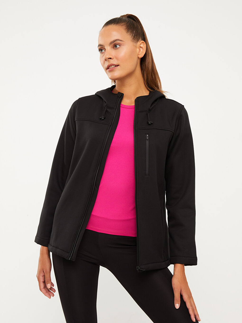 Кардиган с капюшоном, цветовой блок, с длинным рукавом, для женщин, для улицы