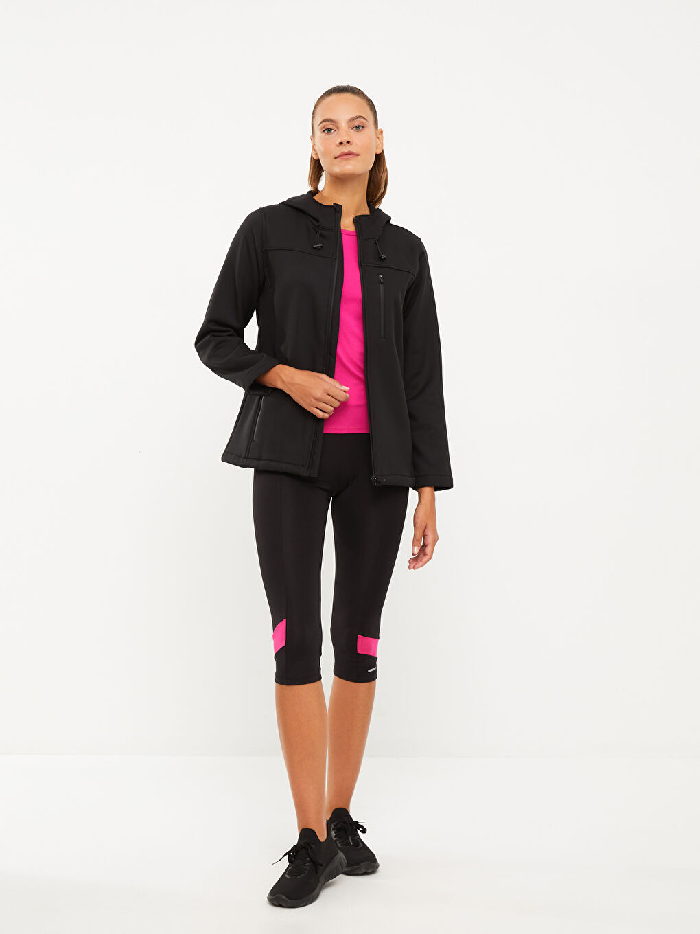 Кардиган с капюшоном, цветовой блок, с длинным рукавом, для женщин, для улицы-1