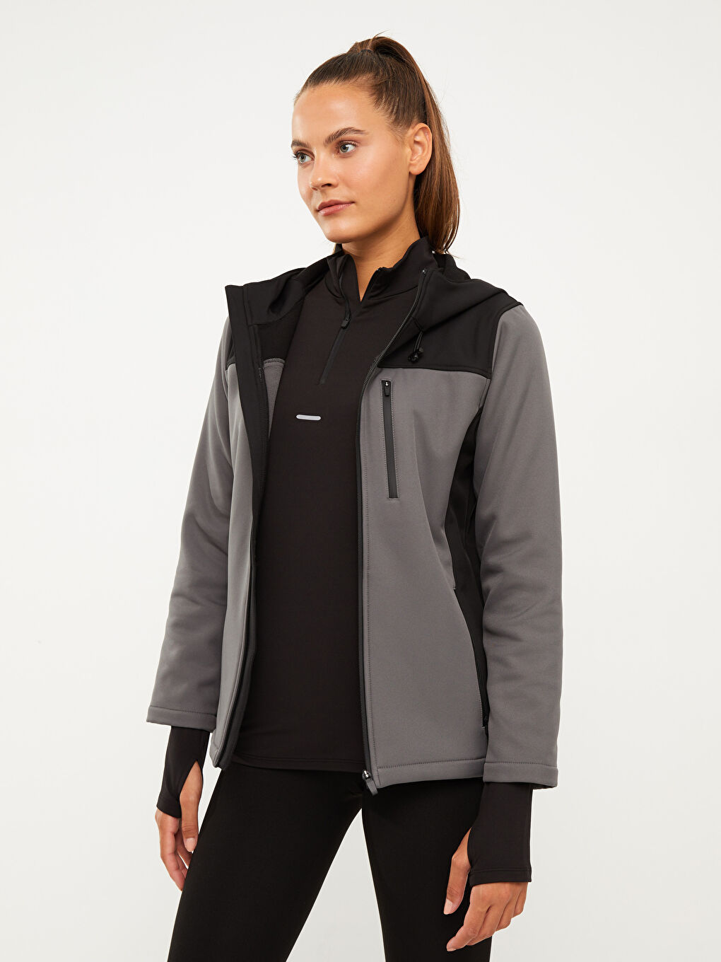 Hooded Color Block Long Sleeve Women's Outdoor Cardigan-1