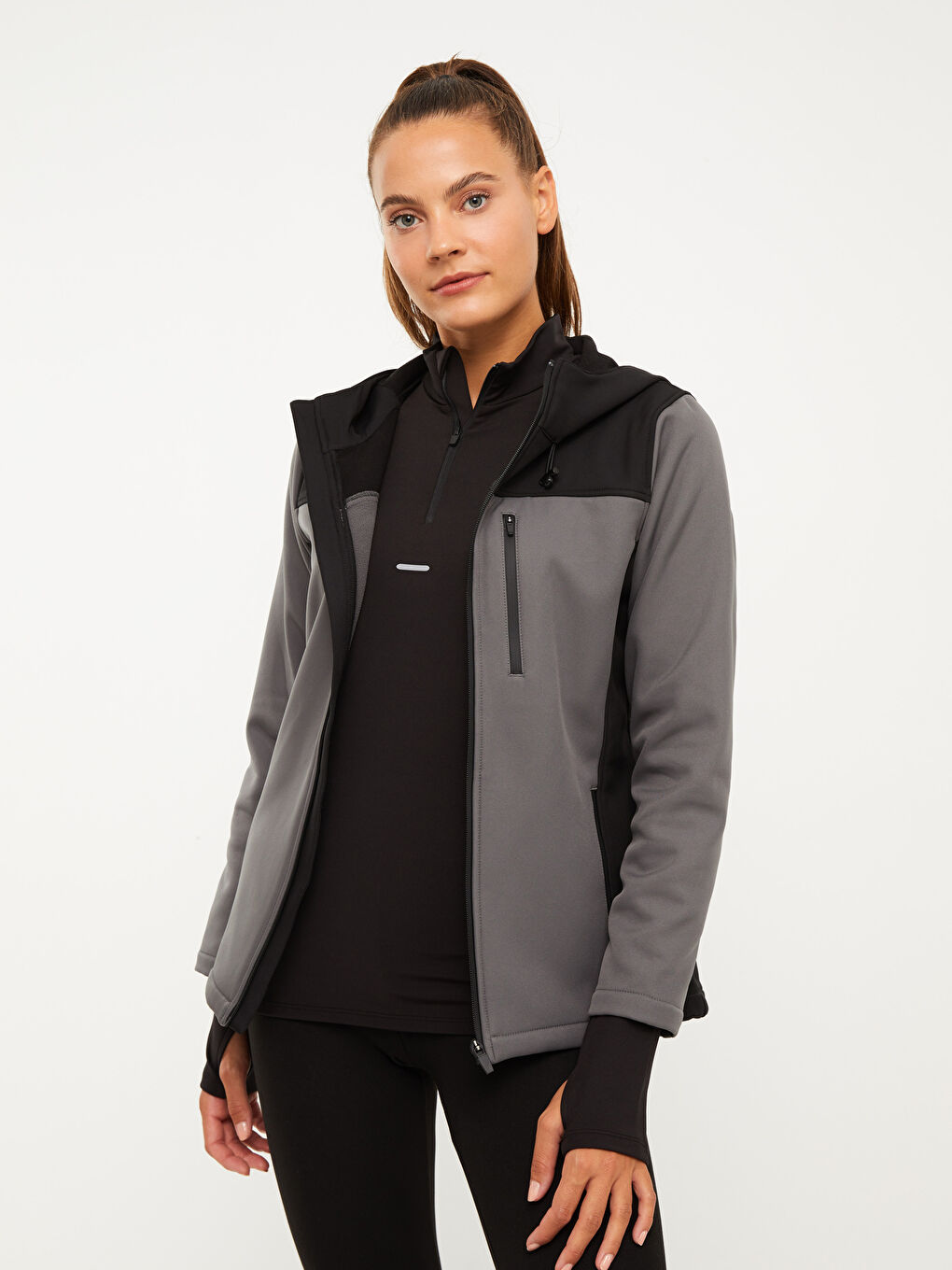 Hooded Color Block Long Sleeve Women's Outdoor Cardigan-2