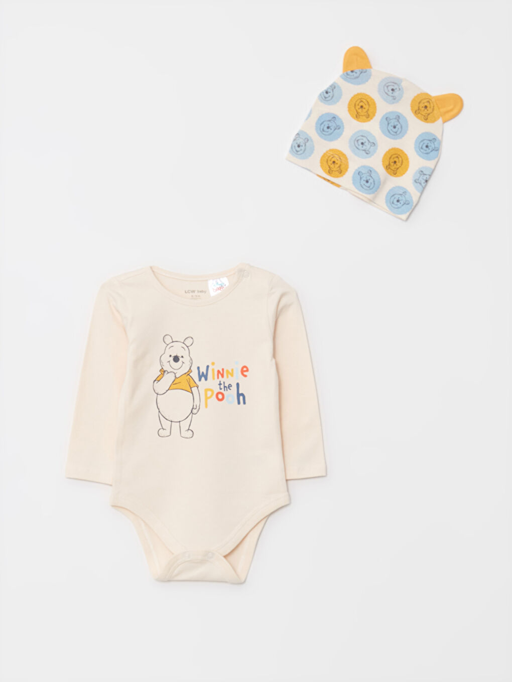 Bisiklet Yaka Uzun Kollu Winnie the Pooh Baskılı Pamuklu Erkek Bebek 3'lü Takım-1