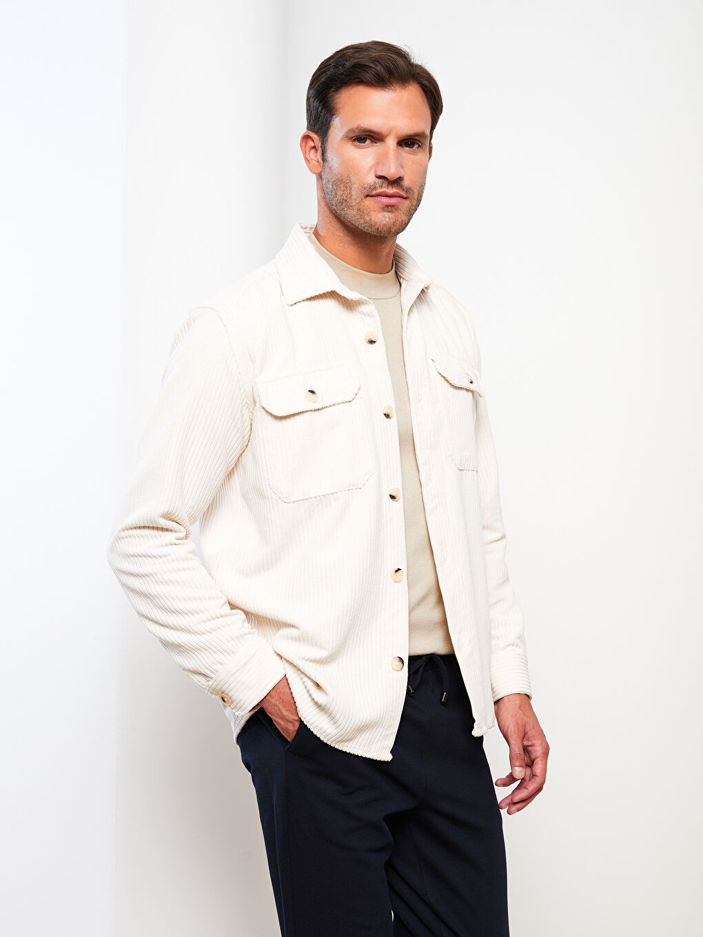 Comfortable Fit Long Sleeve Velvet Men's Shirt Jacket-1