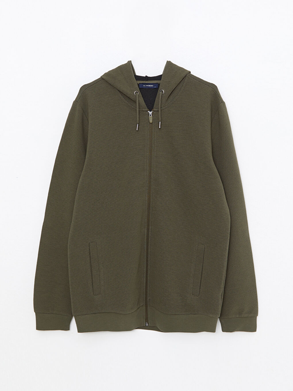 Haki Standart Kalıp Kapüşonlu Erkek Spor Hırka-5