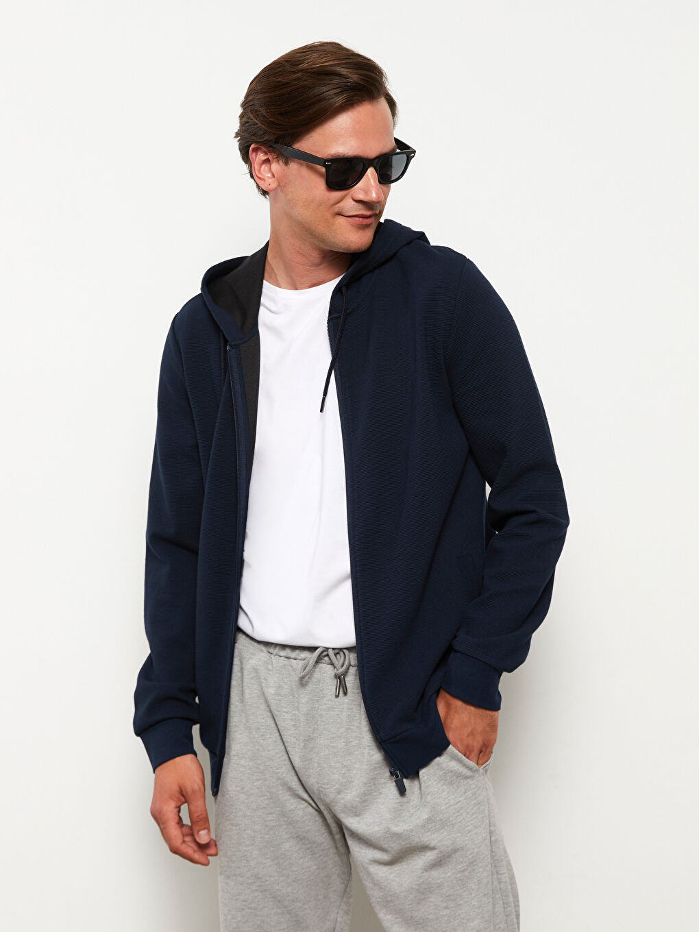 Standard Fit Hooded Men's Sports Cardigan -W23226Z8-RFH