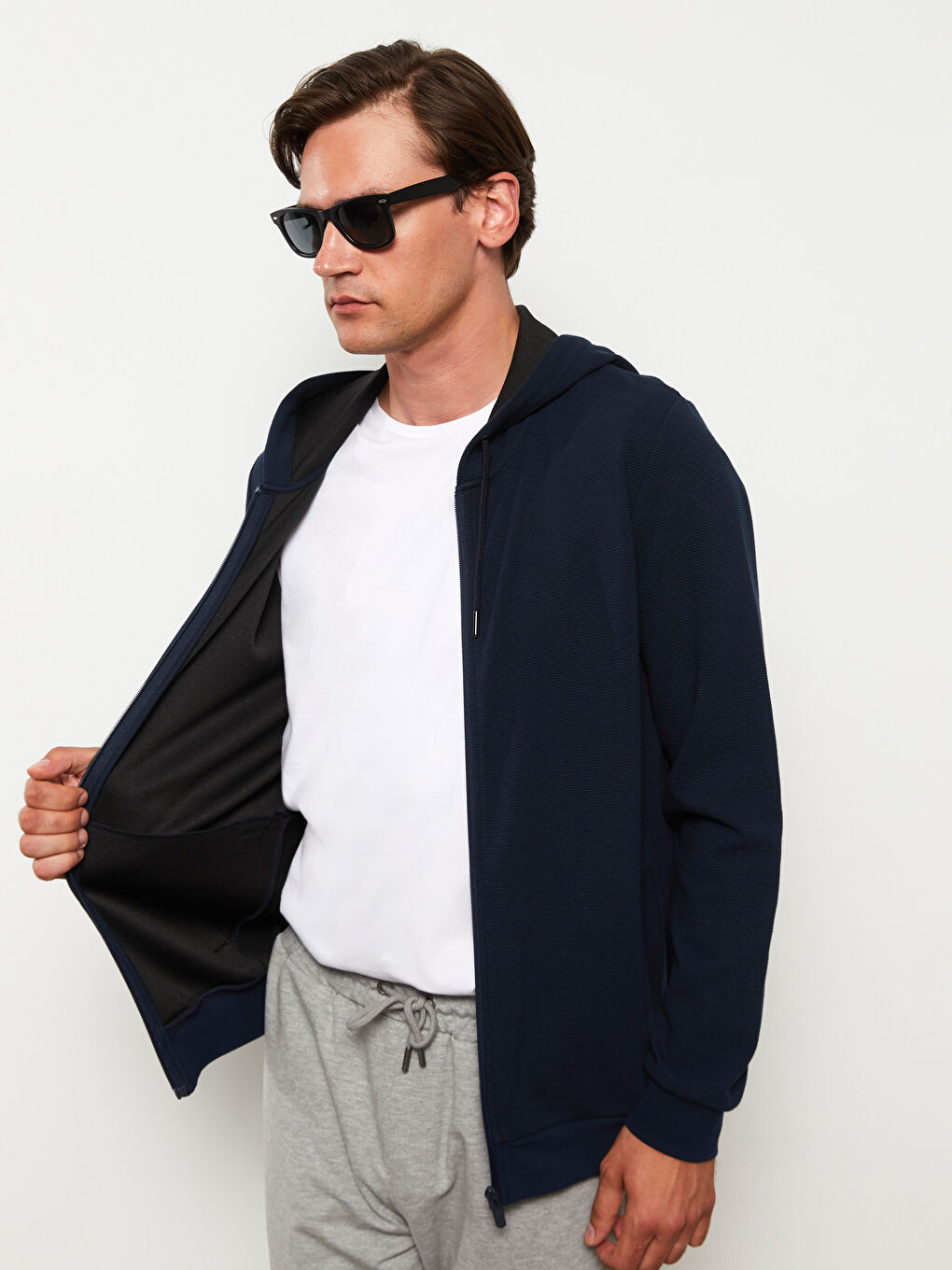 Standard Fit Hooded Men's Sports Cardigan -W23226Z8-RFH