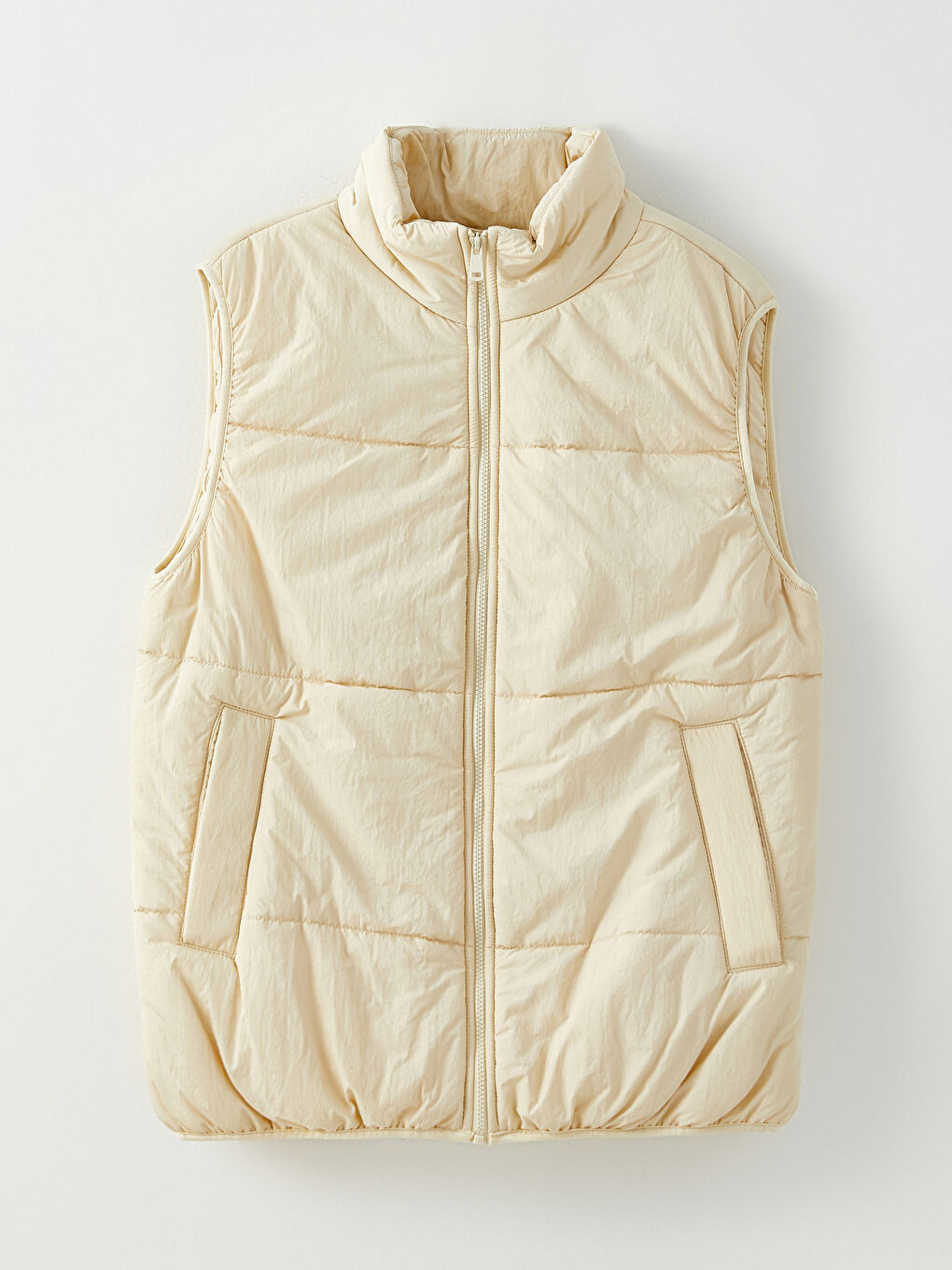 Ekru Kadın Dik Yaka Düz Şişme Yelek-6