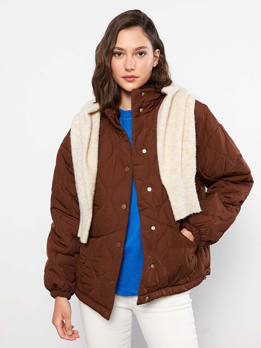 LCW Vision Women's Down Jacket With Stand Collar Quilted