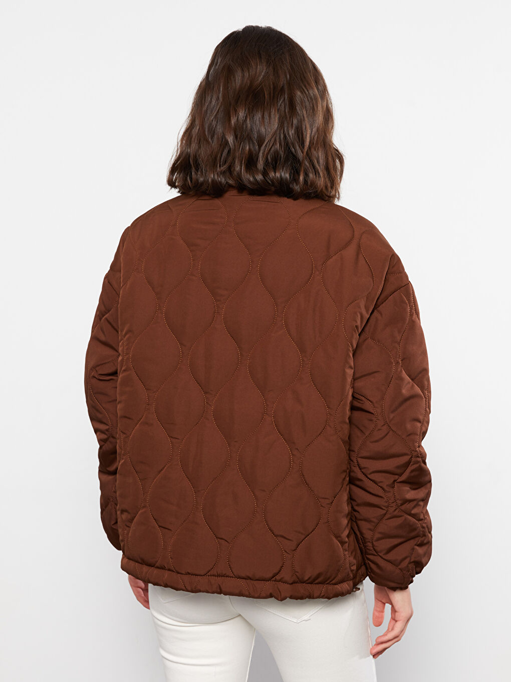 Geacă de Puf Pentru Femei Cu Guler Înalt Model Matlasat Mânecă Lungă-5