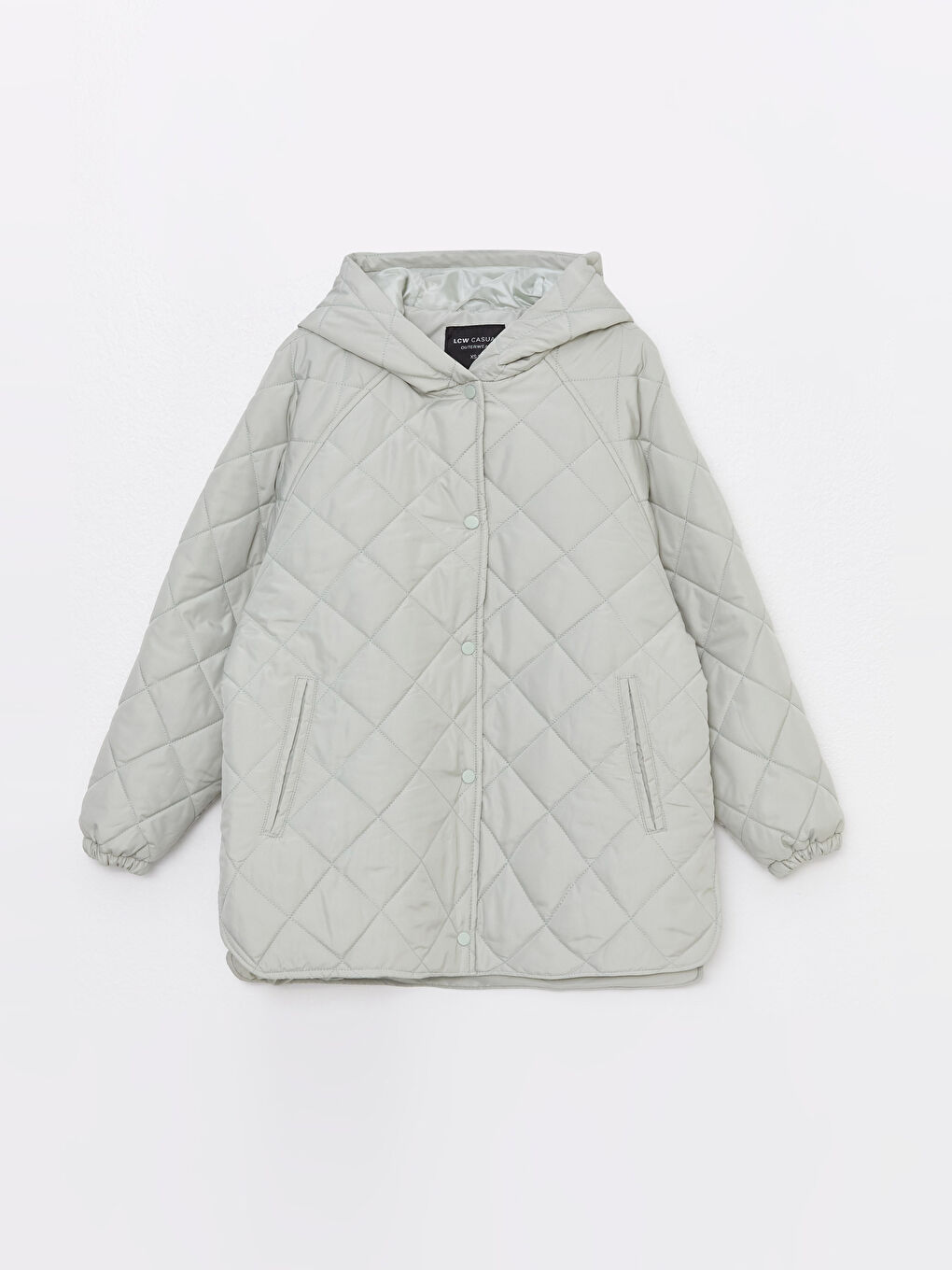 Yeşil Kapüşonlu Kapitone Desenli Uzun Kollu Kadın Şişme Mont-7