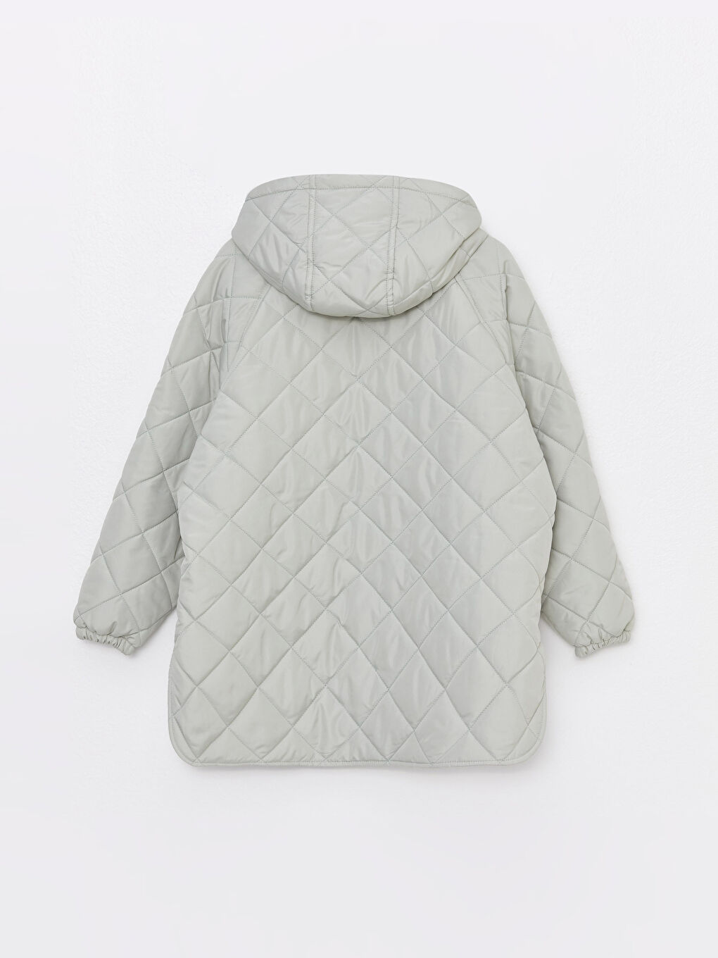 Yeşil Kapüşonlu Kapitone Desenli Uzun Kollu Kadın Şişme Mont-8