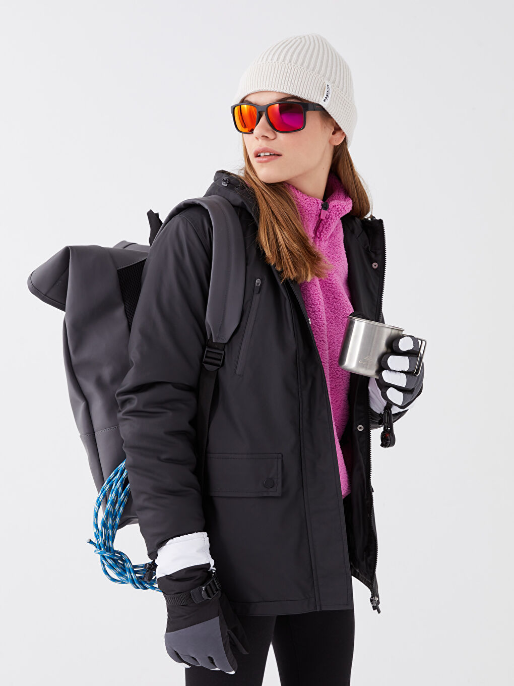 Hooded Straight Long Sleeve Women's Outdoor Raincoat