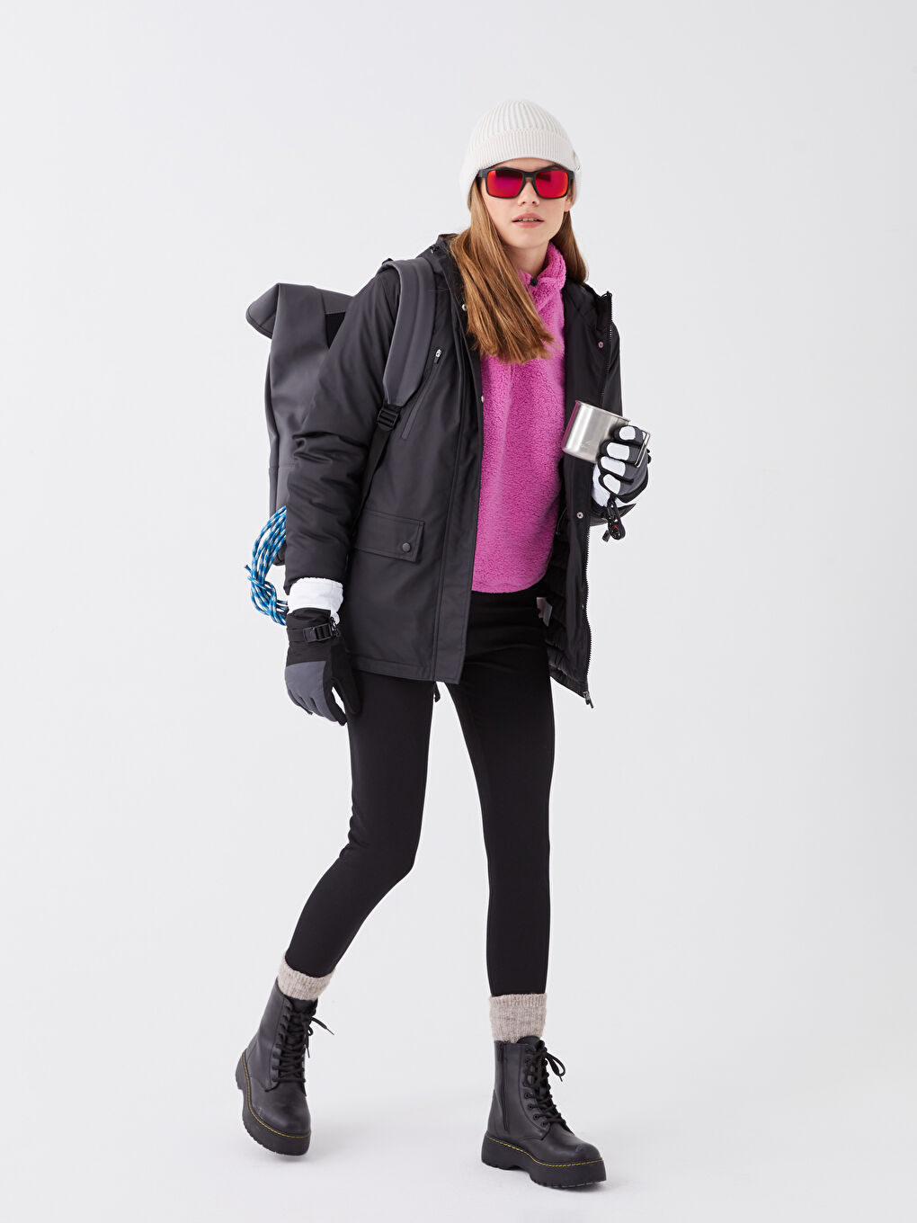 Hooded Straight Long Sleeve Women's Outdoor Raincoat-4