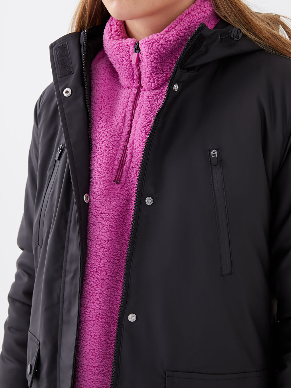 Hooded Straight Long Sleeve Women's Outdoor Raincoat-6