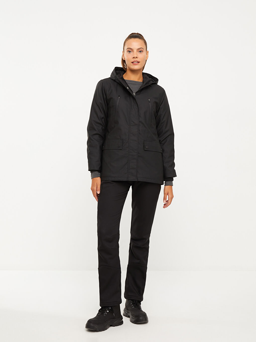 Hooded Straight Long Sleeve Women's Outdoor Raincoat-1