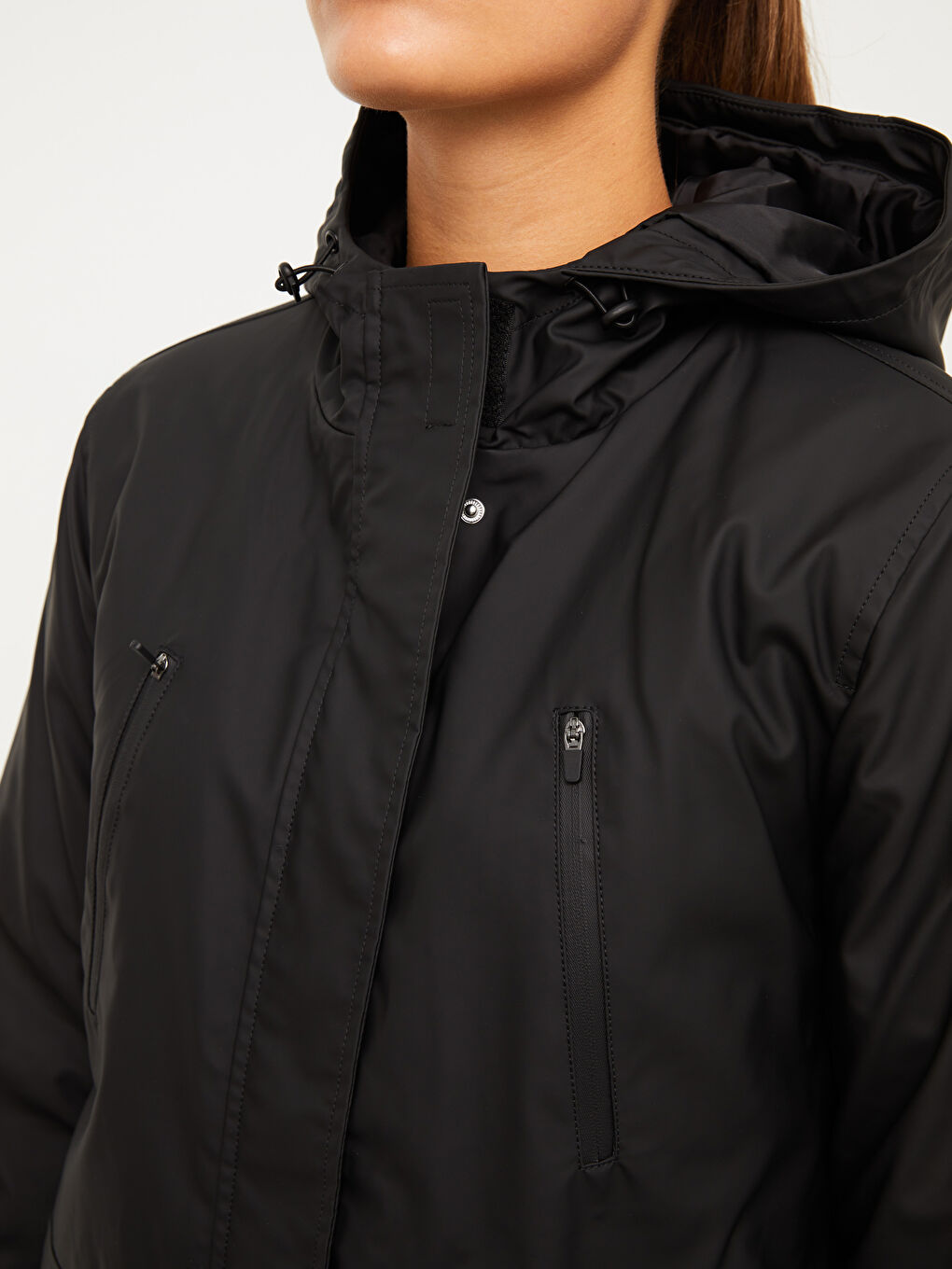 Hooded Straight Long Sleeve Women's Outdoor Raincoat-7