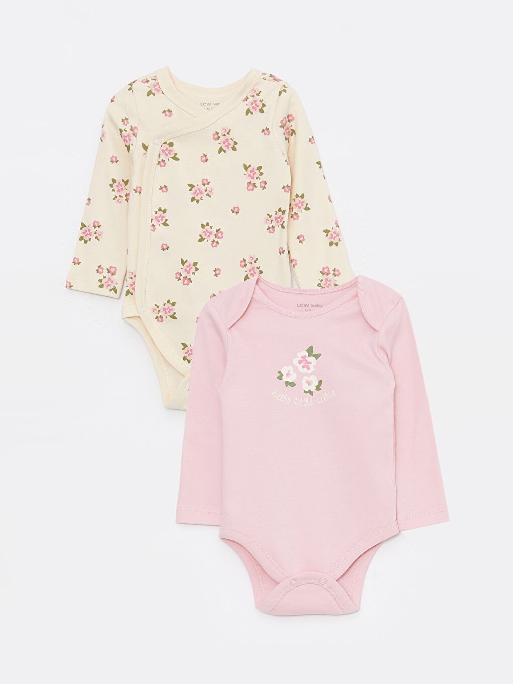 Crew Neck Long Sleeve Printed Baby Girl Bodysuit with Snap Crotch 2-Pack