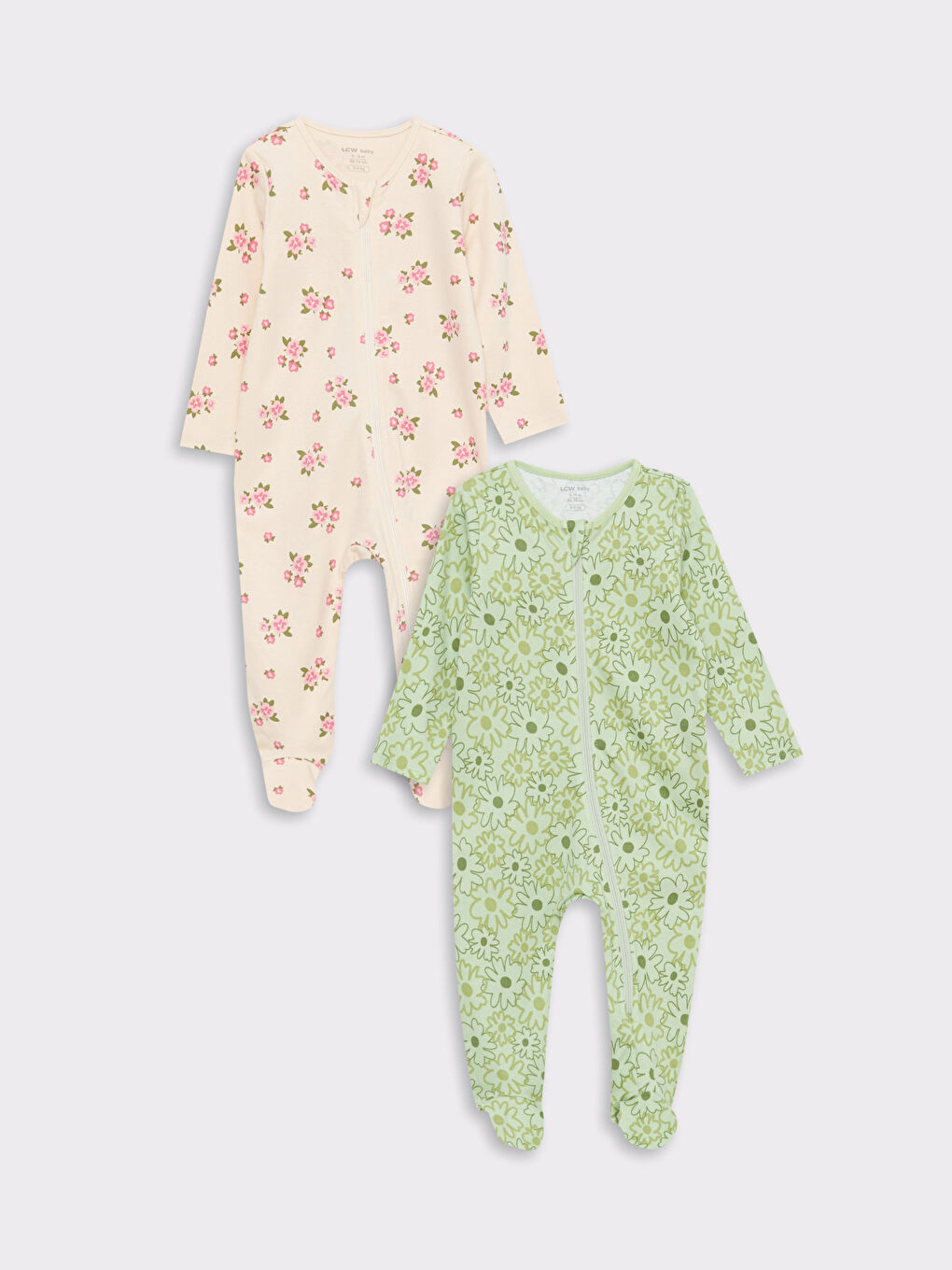 Crew Neck Long Sleeve Printed Cotton Baby Girls' Jumpsuit 2 Pack