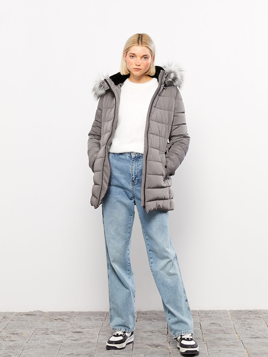 Women's Hooded Plain Puffer Coat-2