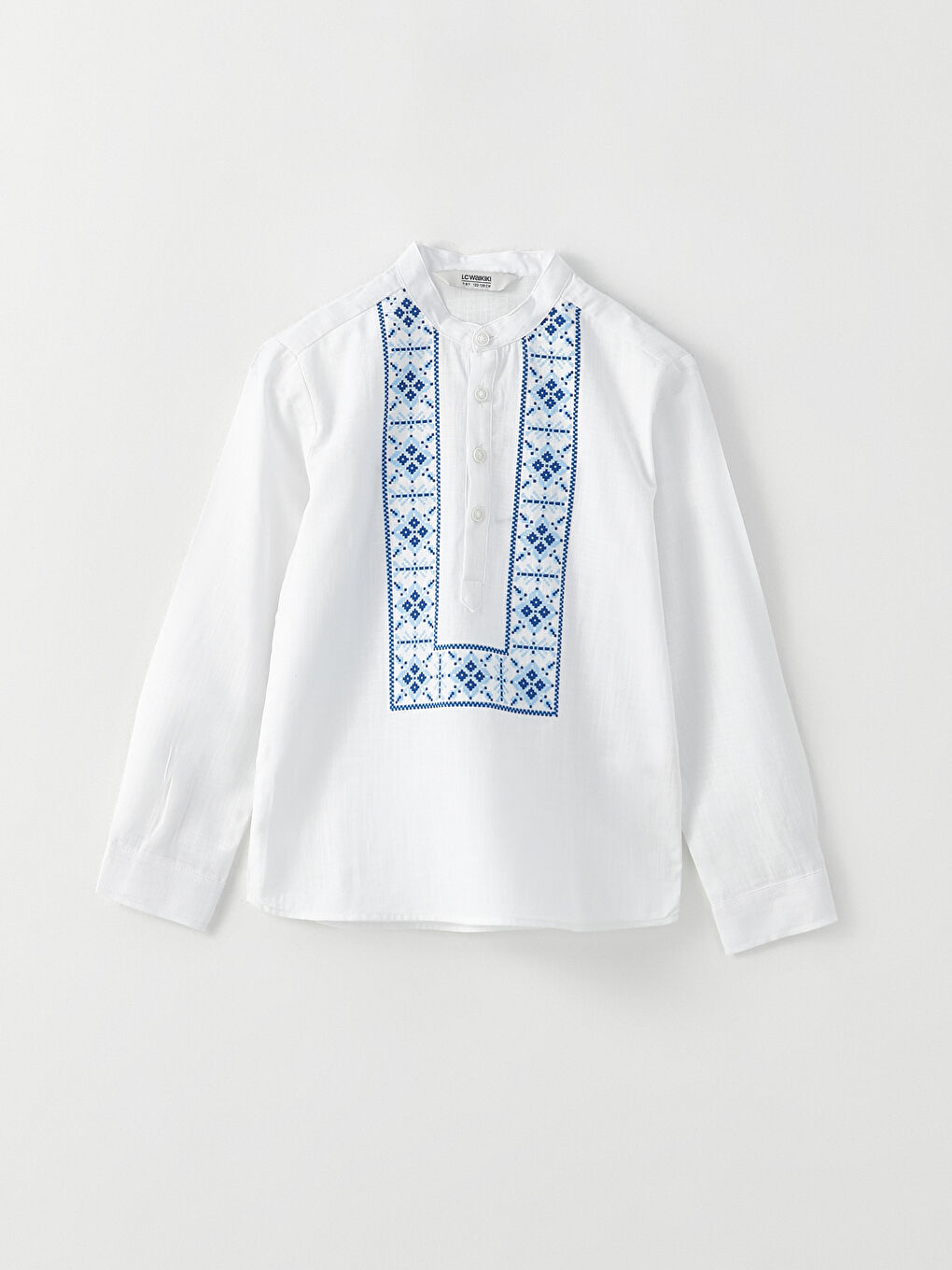 Beyaz Hakim Yaka Baskılı Uzun Kollu Poplin Erkek Çocuk Gömlek