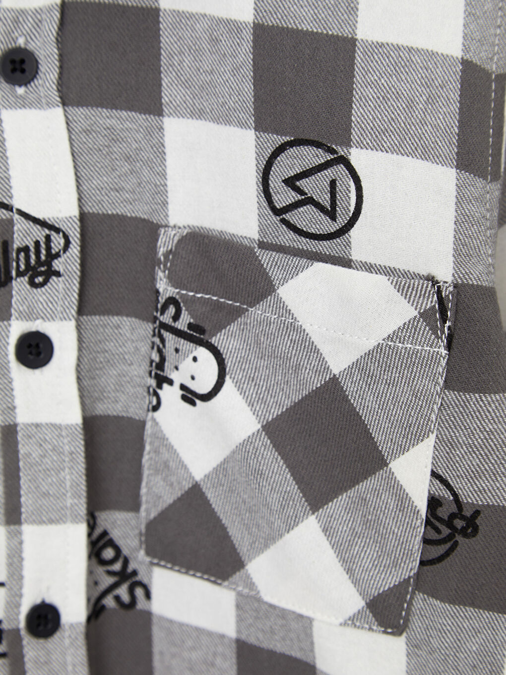 Antrasit Baskılı Uzun Kollu Gabardin Erkek Çocuk Gömlek-1