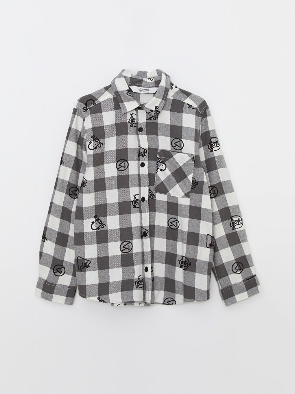 Antrasit Baskılı Uzun Kollu Gabardin Erkek Çocuk Gömlek