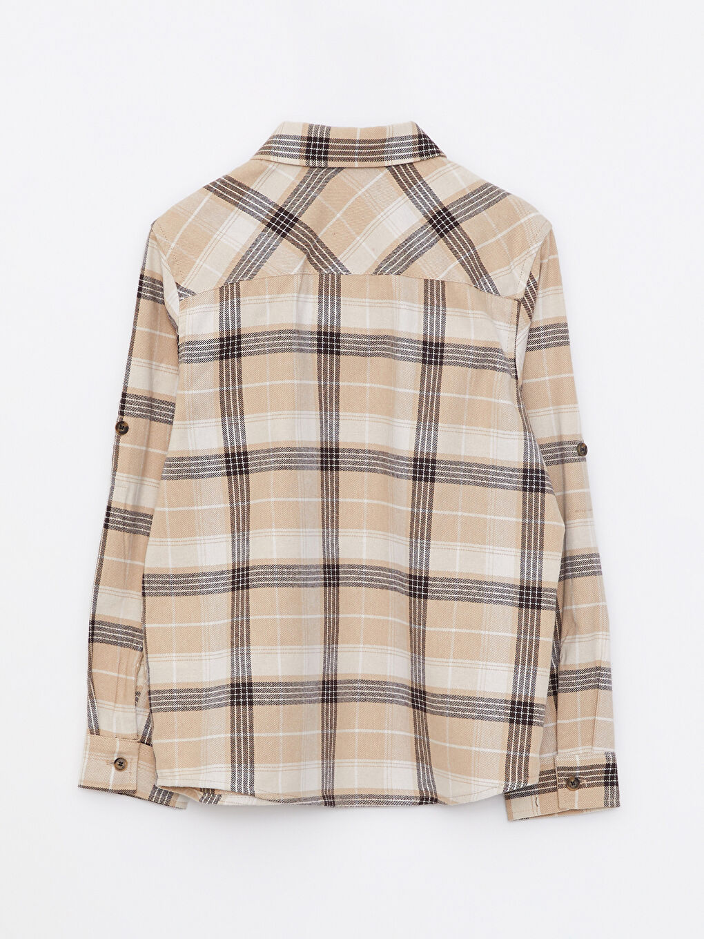 Bej Uzun Kollu Ekose Desenli Pamuklu Erkek Çocuk Gömlek-2