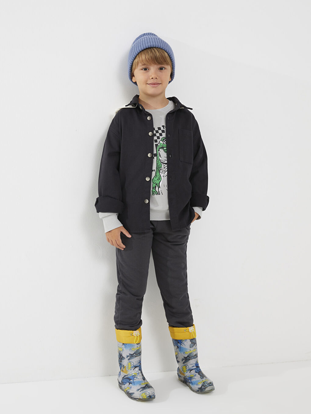 LCW Kids Hooded Printed Long Sleeve Gabardine Boys Shirt -W23269Z4-HGG