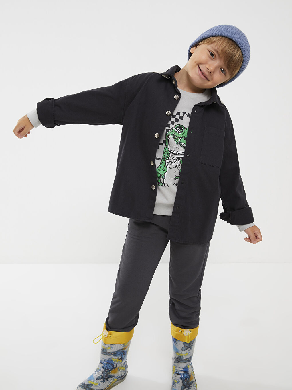 LCW Kids Hooded Printed Long Sleeve Gabardine Boys Shirt -W23269Z4-HGG