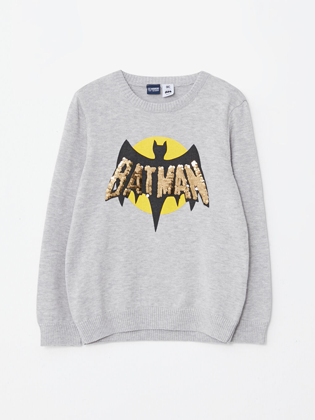 LCW Kids Crew Neck Batman Patterned Two-way Sequin Long Sleeve Boy Tricot Sweater -W23282Z4-LAL
