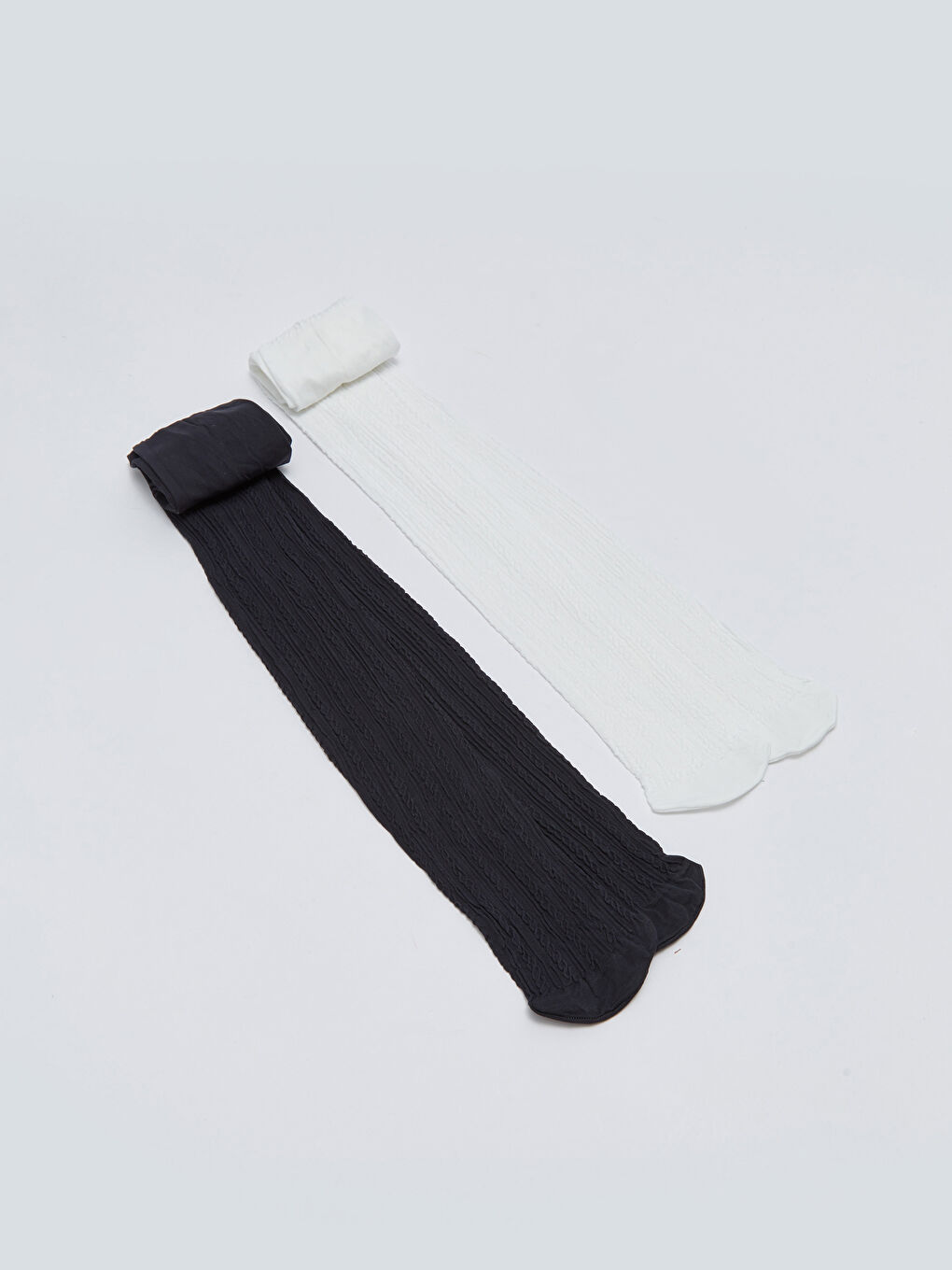 Ekru Kendinden Desenli Kız Çocuk Külotlu Çorap 2'li