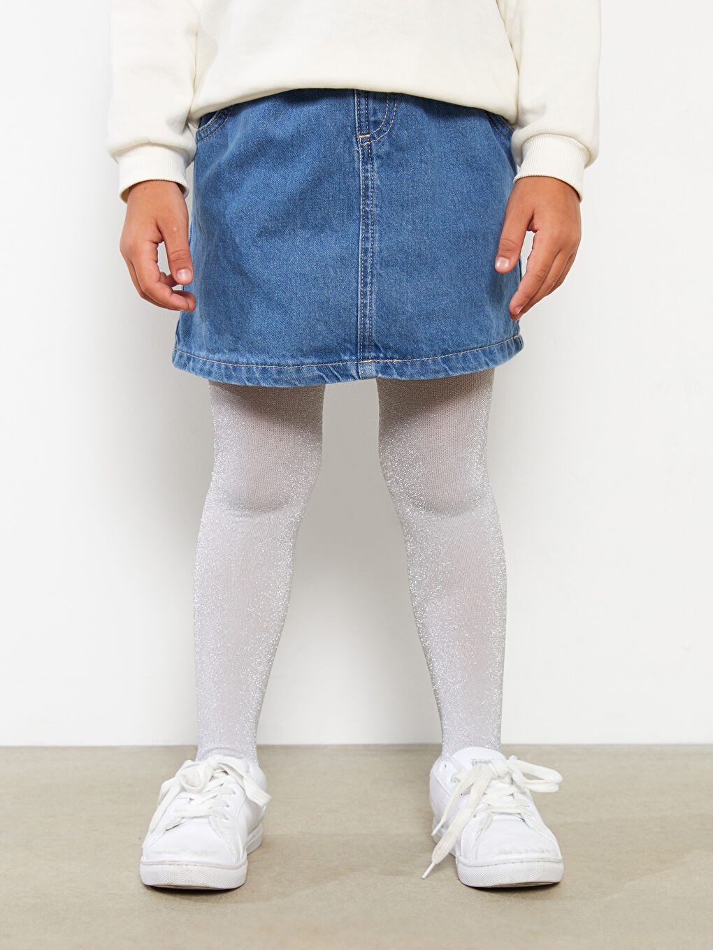 Beyaz Kız Çocuk Külotlu Çorap 2'li-1