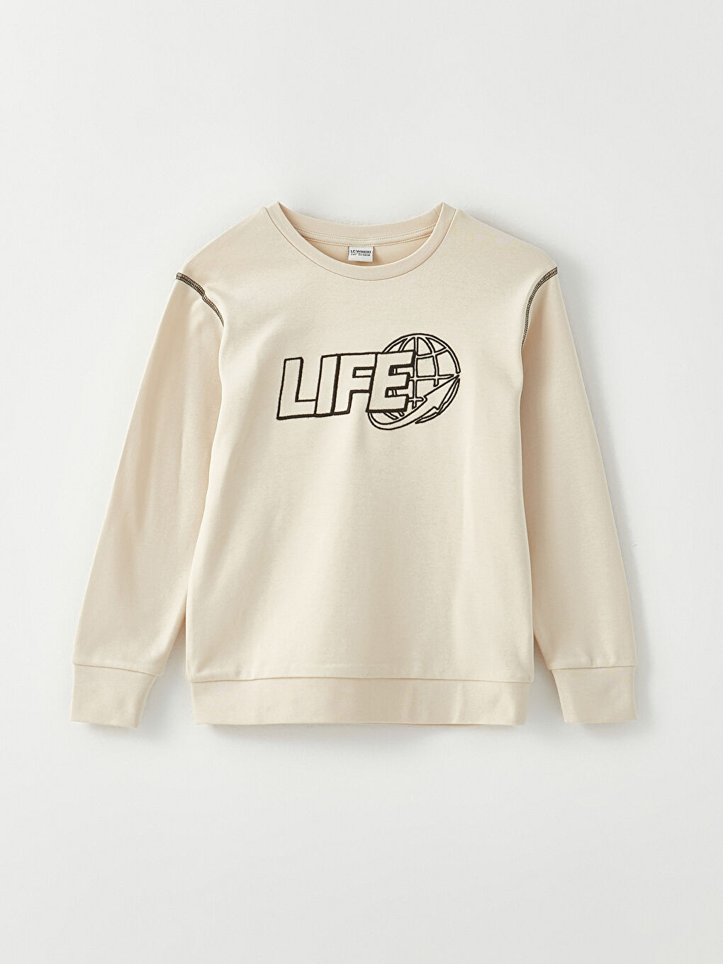 LCW Kids Crew Neck Embroidery Detailed Long Sleeve Boy T-shirt -W23330Z4-FQB