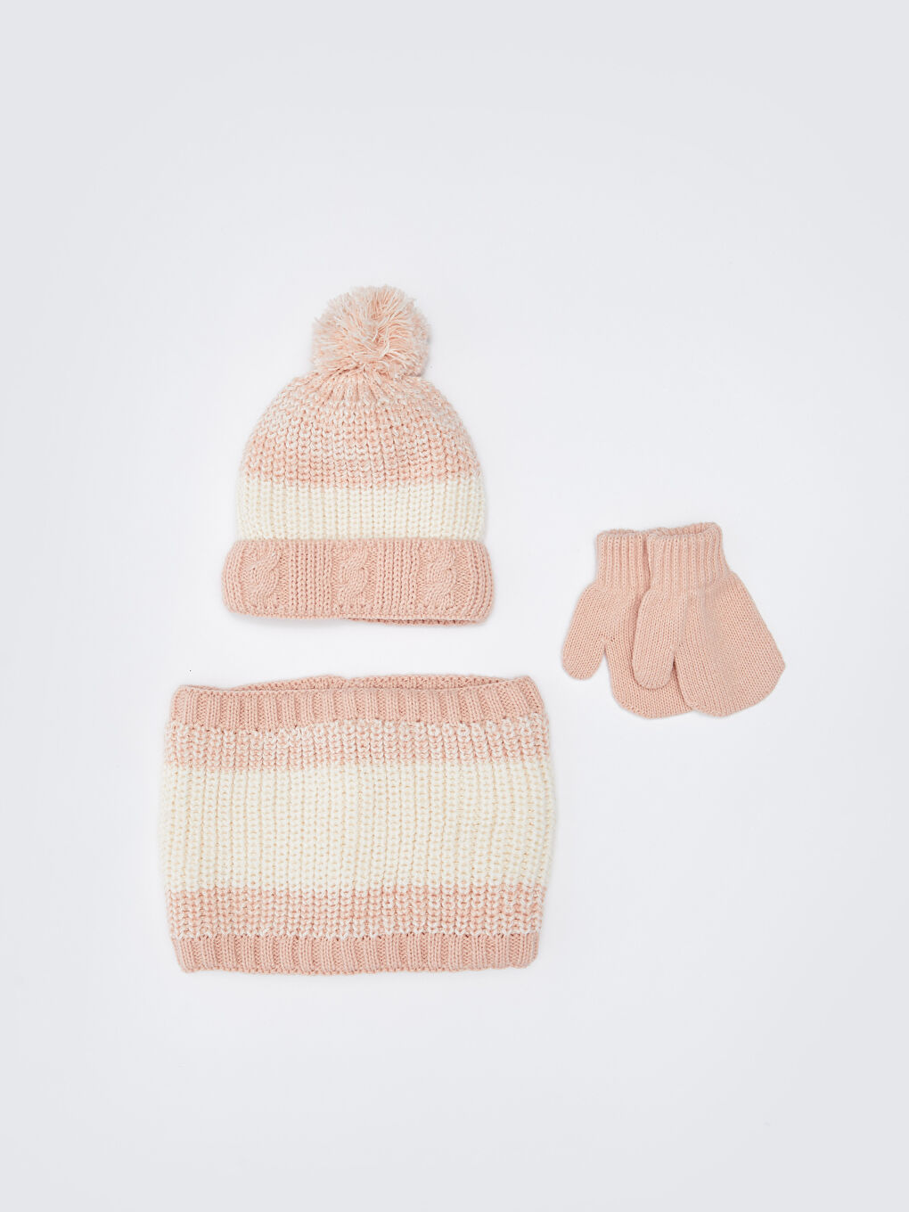Color Block Baby Girl Knitwear Scarf Hat and Gloves