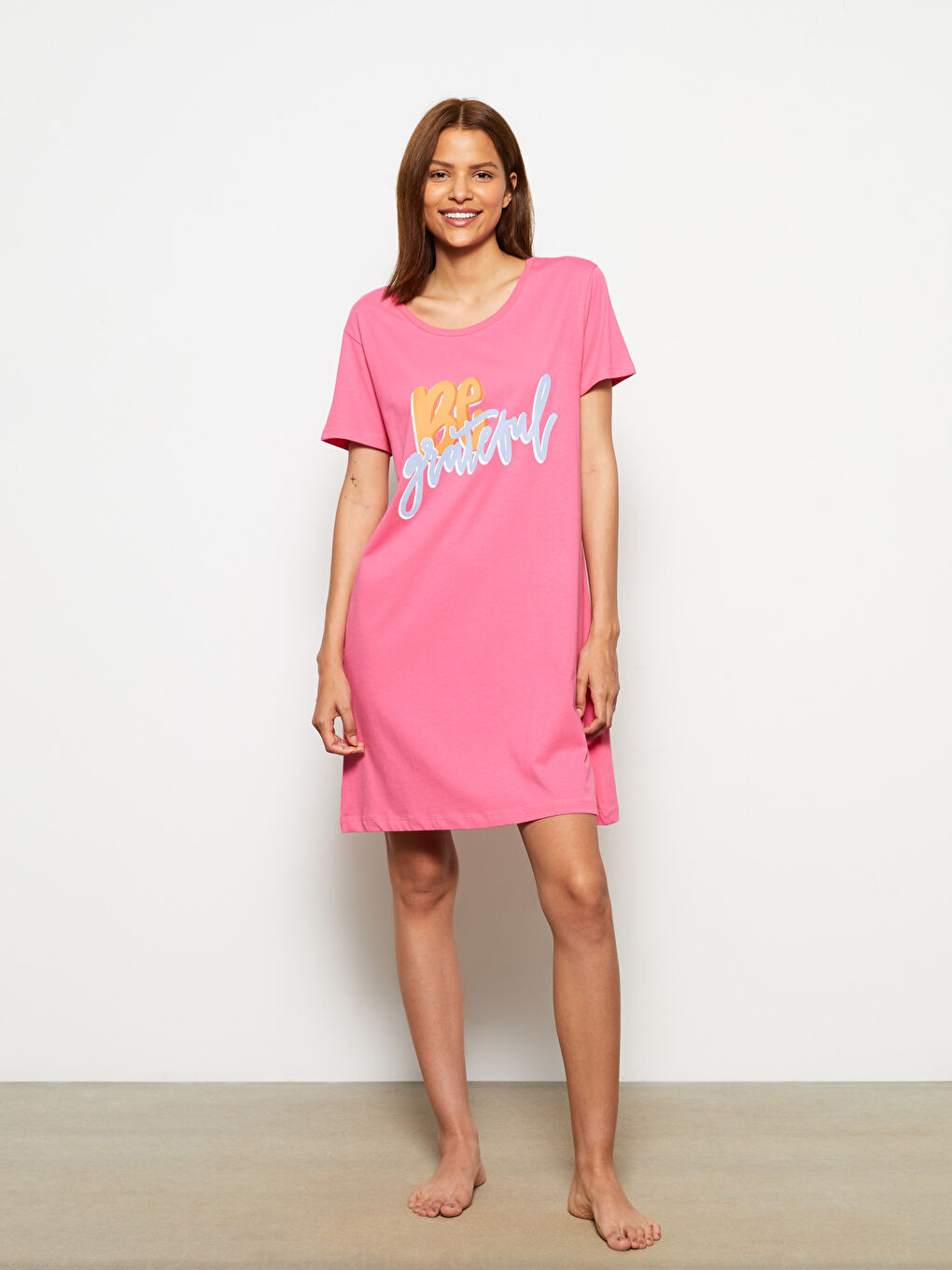 Crew Neck Printed Short Sleeve Cotton Women's Nightgown