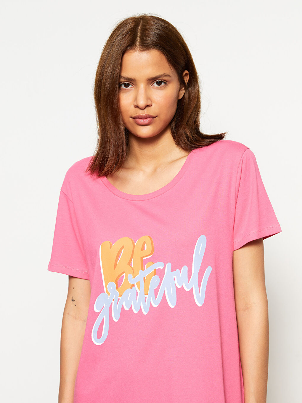 Crew Neck Printed Short Sleeve Cotton Women's Nightgown-2