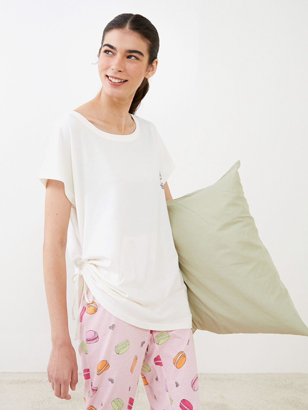 Crew Neck Printed Short Sleeve Cotton Women's Pajama Set-1