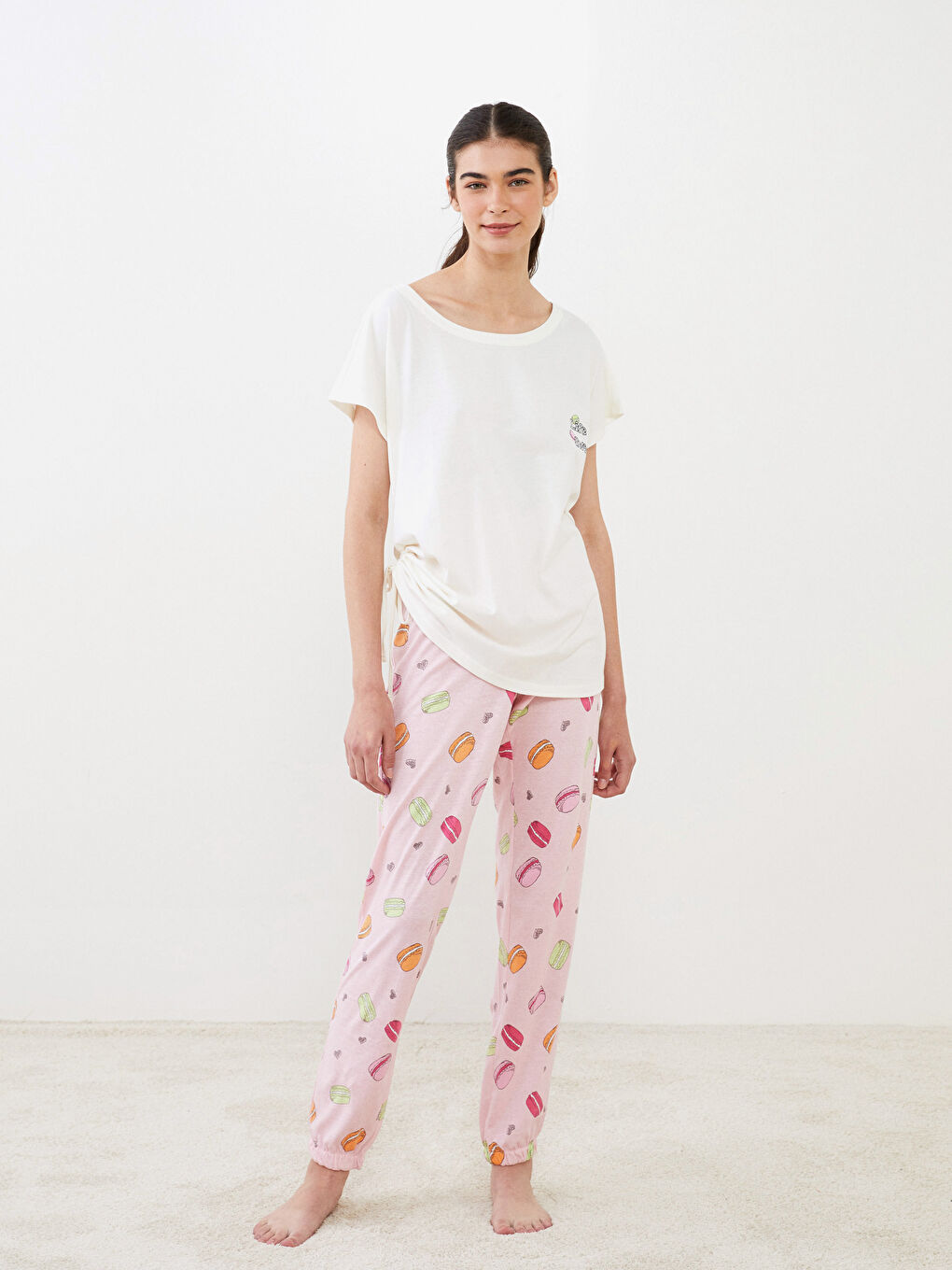 Crew Neck Printed Short Sleeve Cotton Women's Pajama Set-2