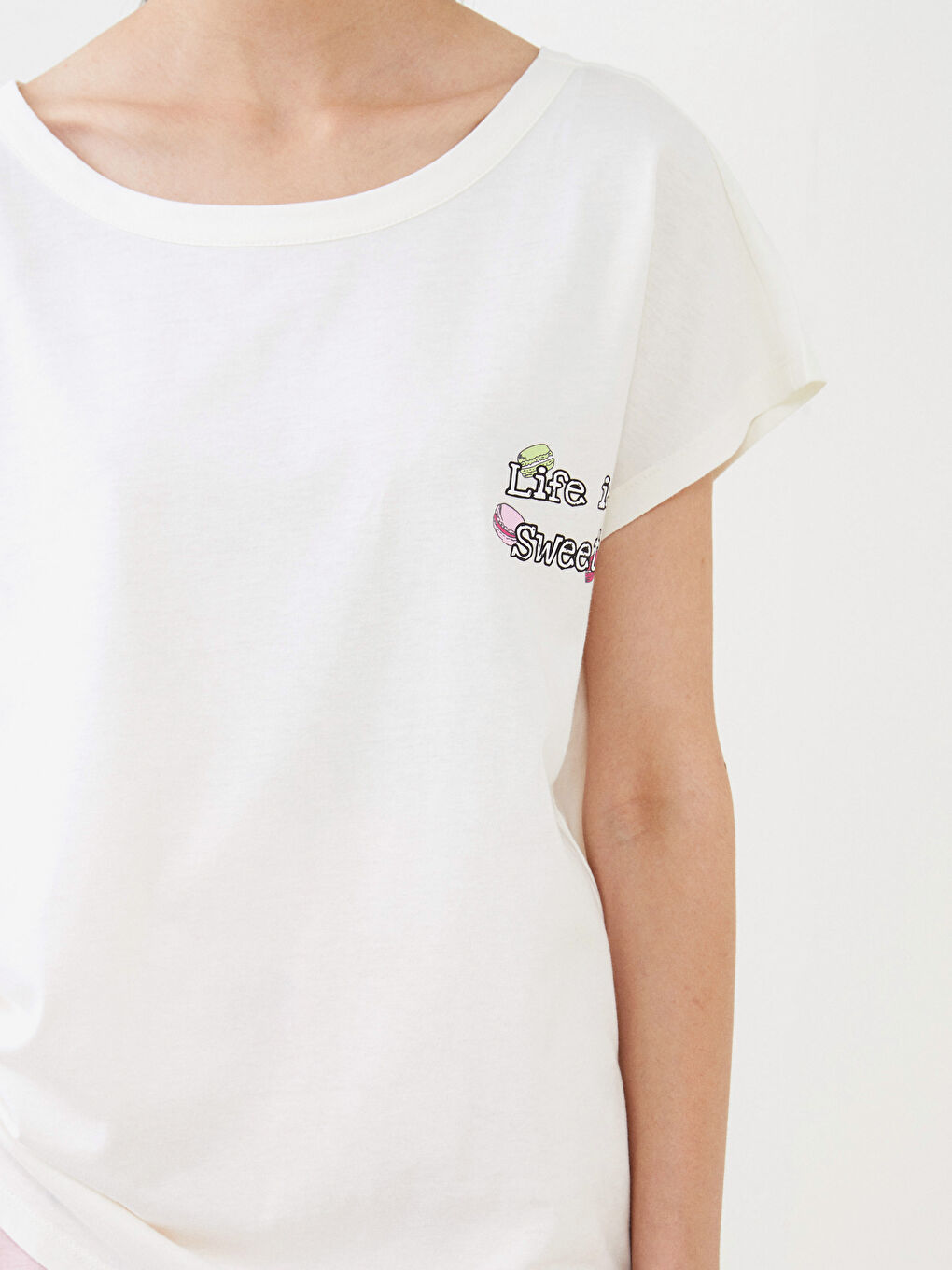 Crew Neck Printed Short Sleeve Cotton Women's Pajama Set-3