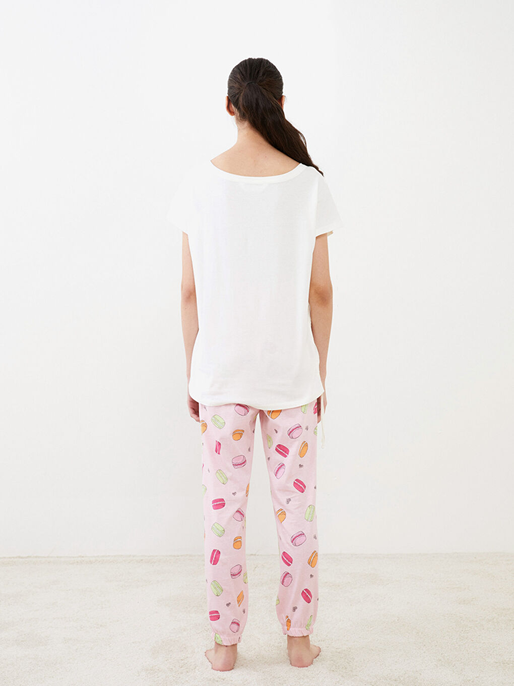 Crew Neck Printed Short Sleeve Cotton Women's Pajama Set-4