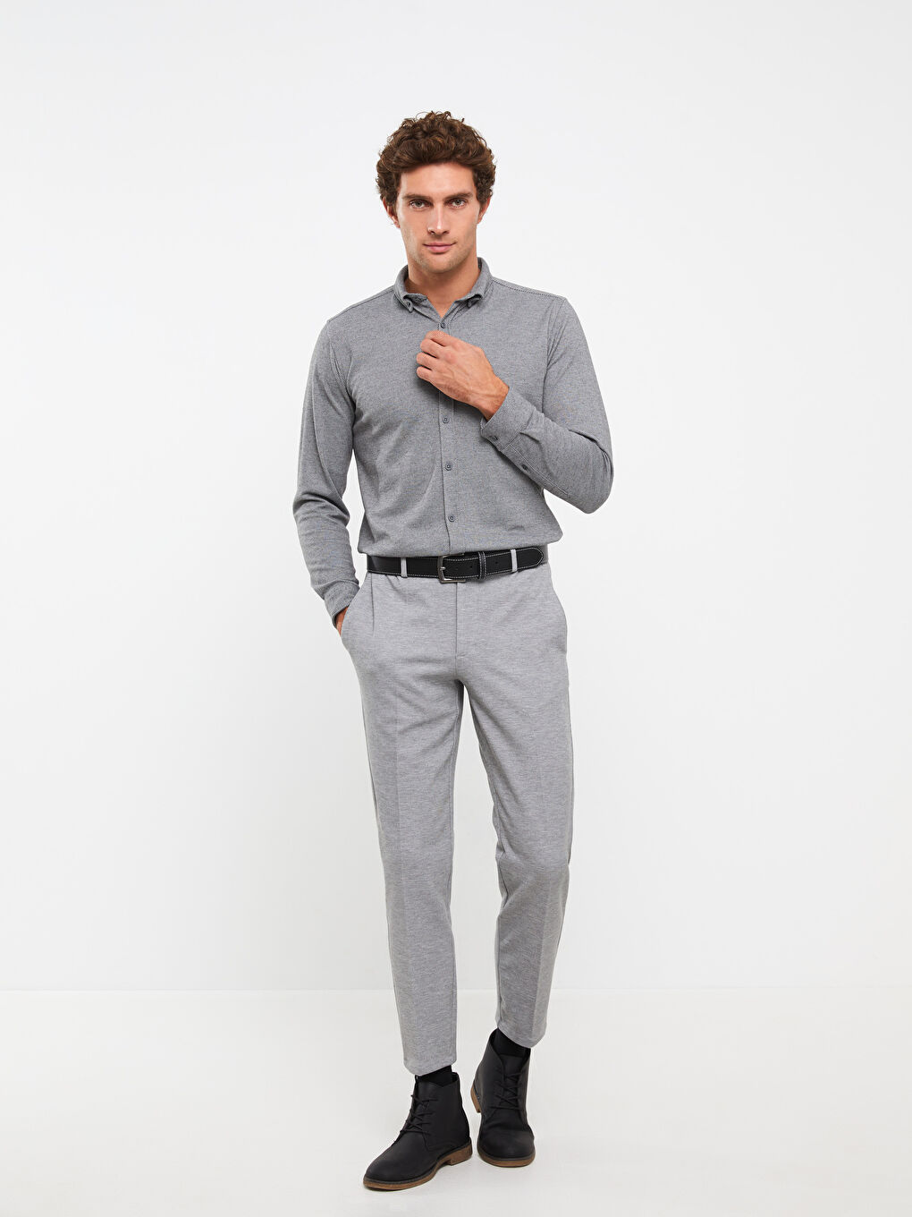 LCW Vision Gri Slim Fit Uzun Kollu Erkek Gömlek - 4